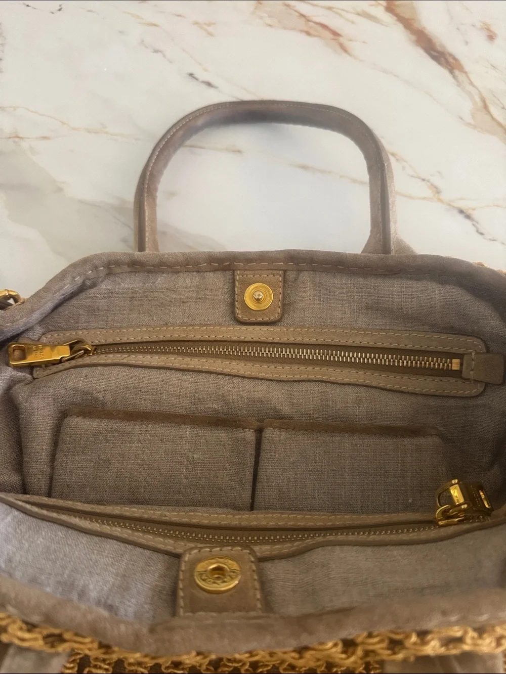 Prada Yellow Crochet Shoulder Bag with Taupe Leather Trim